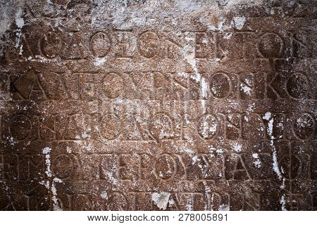Historical Antique Age Epigraph On Marble Tablet Stone