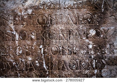 Historical Antique Age Epigraph On Marble Tablet Stone