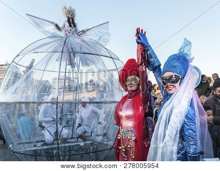 Torrevieja, Spain - January 5 2019:  Traditional Procession, Reconstruction Of Visit Of The Magi To 