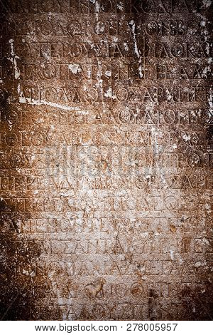 Historical Antique Age Epigraph On Marble Tablet Stone