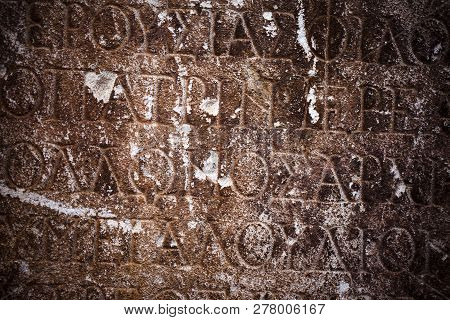 Historical Antique Age Epigraph On Marble Tablet Stone