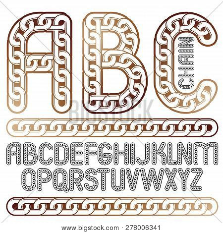 Vector Type Font, Script From A To Z. Upper Case Decorative Letters, Abc Created Using Metal Connect