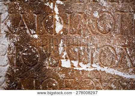 Historical Antique Age Epigraph On Marble Tablet Stone