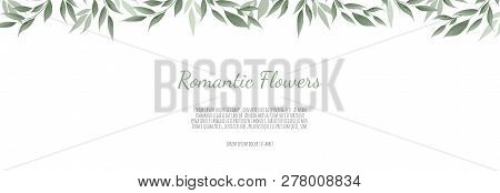 Horisontal Botanical Vector Design Banner. Pink Rose, Eucalyptus, Succulents, Flowers, Greenery. Nat