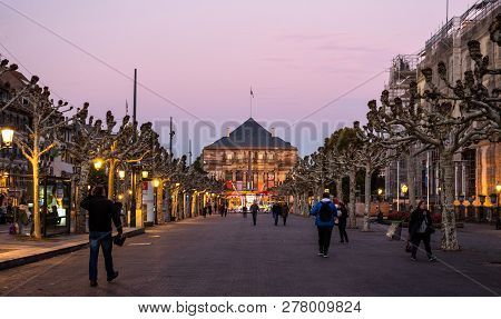 Strasbourg, France - Oct, 25, 2018: Opera National Du Rhin Building As Seen From Place Broglie At Su