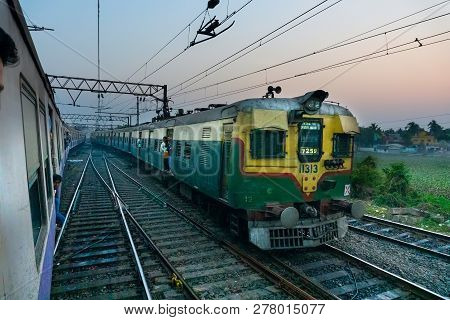 Howrah Station , Howrah, West Bengal / India - 4th February 2018 : A Passenger Train Passing Through