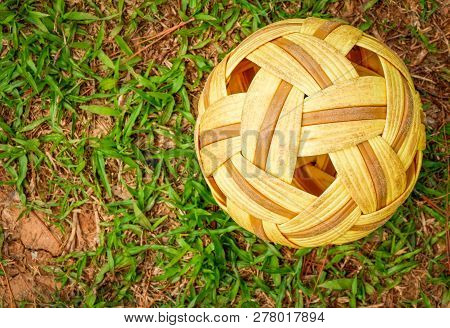 Sepak Takraw Ball - Rattan Ball Sport Outdoor / Sepak Takraw On Green Grass Field