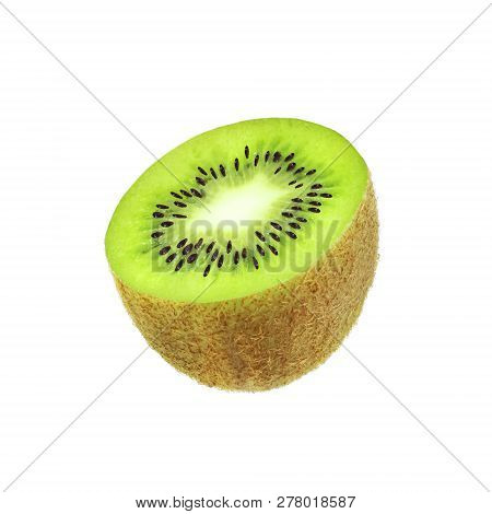 Half Kiwi Isolated. Juicy Kiwi Fruit On White Background