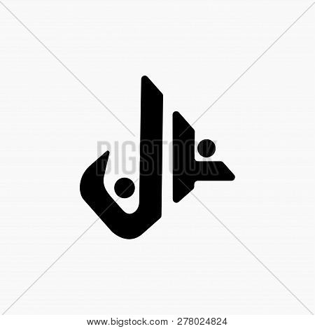 Vector Letter J K People Logo Design Template. Black Abstract Vector Icon.