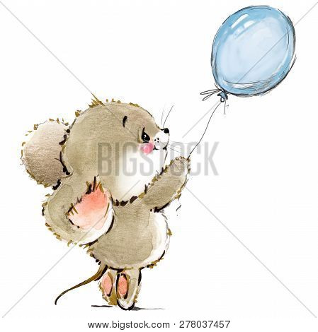 cartoon mouse watercolor hand drawn illustration. cute mice.