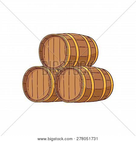 Vector Wooden Alcohol Barrel, Wiskey Rum Wine