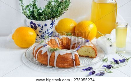 Lemon Cake With Homemade Limoncello And Lavander
