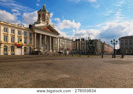 Brussels, Belgium- 01 May, 2018: View Of St Jacques Church At The Coudenberg And Godefroid Van Bouil