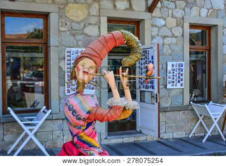 Mtskheta, Georgia - Sep 26, 2018. A Funny Cartoon Statue At Local Restaurant Near Main Square In Mts