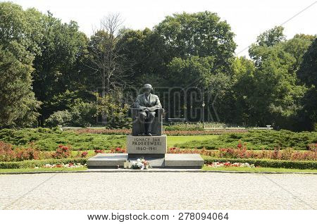 Warsaw, Poland - July 30, 2018:  Monument To The Politician Polish Paderewski In  Warsaw, Poland.