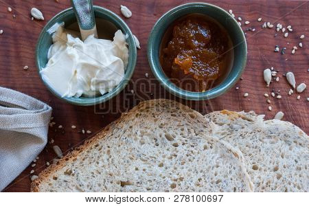 A Tasty And Healthy Breakfast In A Wooden Table