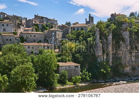 The Town Of Balazuc On The River Ardeche In France