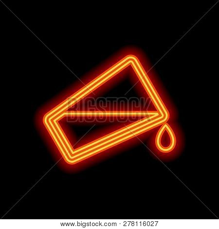Glass And Flowing Water Icon. Orange Neon Style On Black Background. Light Icon