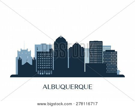 Albuquerque Skyline, Monochrome Silhouette. Design Vector Illustration.