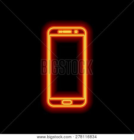 Sellphone Icon. Orange Neon Style On Black Background. Light Icon