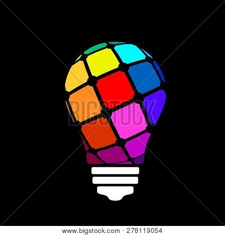 Light Bulb Icon Isolated On Black Bacground. Bulbs Logo, Vector Icon. Light Bulb Sign In Flat Style.