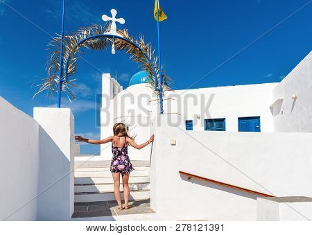 Young Woman Enjoying Holidays In Greece. Sifnos Island, Cyclades, Greece