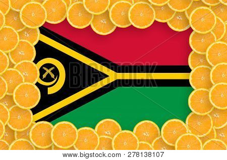 Vanuatu Flag  In Fresh Citrus Fruit Slices Frame