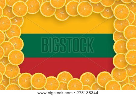 Lithuania Flag  In Fresh Citrus Fruit Slices Frame