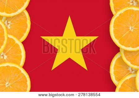 Vietnam Flag  In Citrus Fruit Slices Vertical Frame