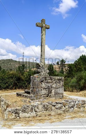 Detail Of The Stone Latin Cross Ornamented With Vegetable Decoration, At The Northern End Of The Bri