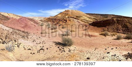 Panorama Of The Erosion Crater Makhtesh Gadol In The Negev Desert, Israel