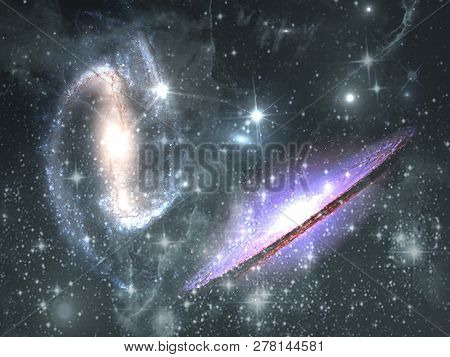 Planets And Galaxy, Cosmos,  Physical Cosmology, Science Fiction Wallpaper. Beauty Of Deep Space. Bi