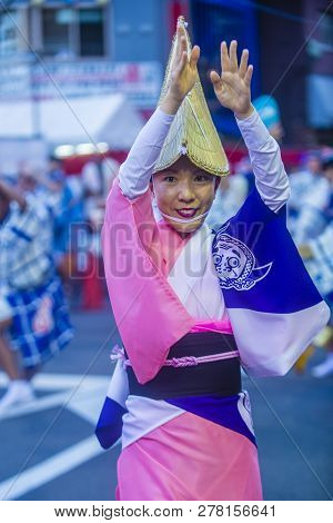 Tokyo - Aug 26 : Participant In The Awa Odori Festival In Tokyo, Japan On August 26 2018. Awa Odori 