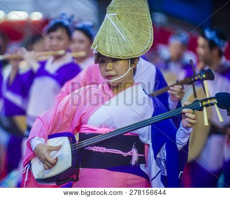 Tokyo - Aug 26 : Participants In The Awa Odori Festival In Tokyo, Japan On August 26 2018. Awa Odori