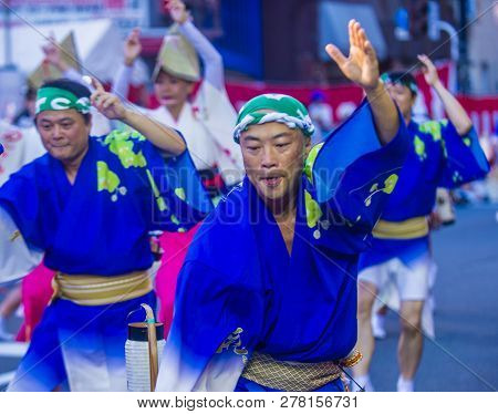 Tokyo - Aug 26 : Participants In The Awa Odori Festival In Tokyo, Japan On August 26 2018. Awa Odori
