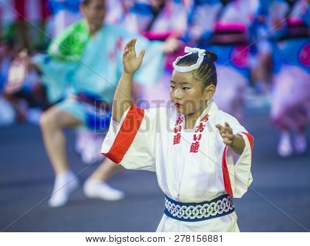 Tokyo - Aug 26 : Participant In The Awa Odori Festival In Tokyo, Japan On August 26 2018. Awa Odori 