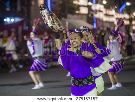 Tokyo - Aug 26 : Participants In The Awa Odori Festival In Tokyo, Japan On August 26 2018. Awa Odori