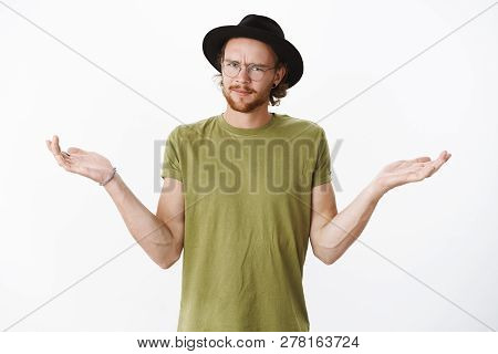 Intense Guy Cannot Get Clue What Went Wrong Being Left Without Answers Standing Questioned And Confu