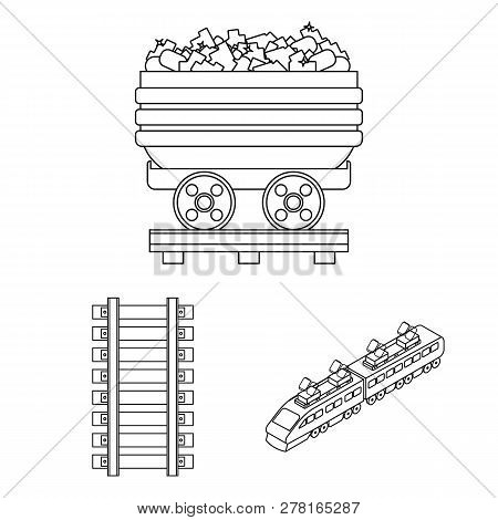 Vector Illustration Of Railroad And Train Logo. Set Of Railroad And Way Vector Icon For Stock.