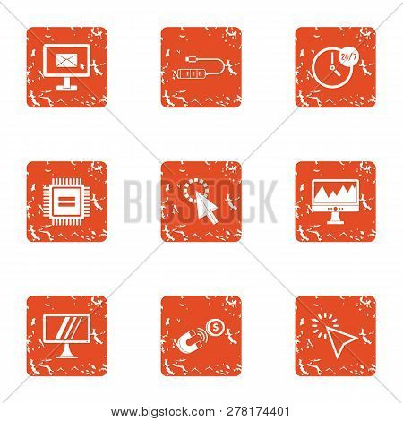 Computer Code Icons Set. Grunge Set Of 9 Computer Code Icons For Web Isolated On White Background