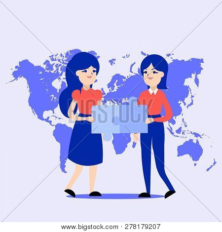 Two Girls With Puzzle Pieces Vector For Web