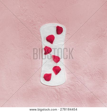 Red Petals On A Female Daily Lining. Close-up. The Minimum. Flat Lay
