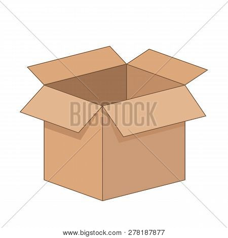 Open Cartoon Flat Cardboard Box On White Background