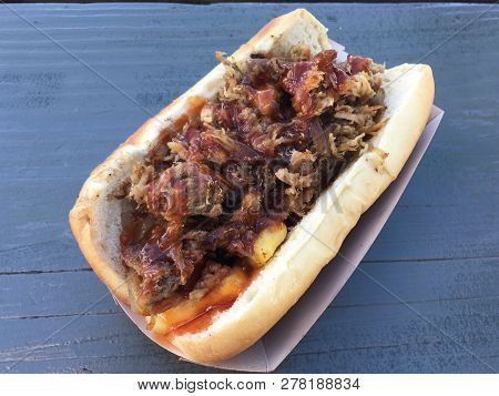 Pulled Pork Sausage In A Hot Dog Bun