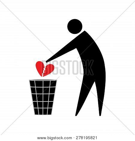 Broken Heart. Unrequited Love. Symbolic Man Throws In The Trash A Broken Heart.