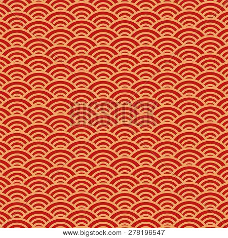 Chinese Traditional Ornament Background. Red And Golden Chinese Clouds Pattern. Happy Chinese New Ye
