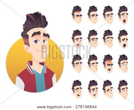Young Man Emotions Collection. Modern Character Exprassion  Design