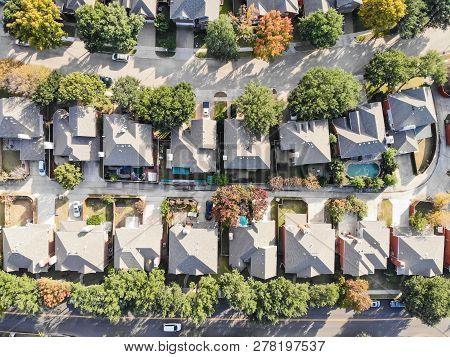 Aerial Straight Down Drone View Of Residential Area In Autumn Ne