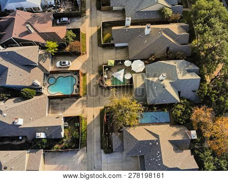 Aerial Straight Down Drone View Of Residential Area In Autumn Ne