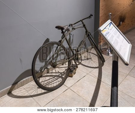 Amman, Jordan, December 07, 2018 : Bsa Parabike - Folding Airborne Army Bicycle At The Exhibition In